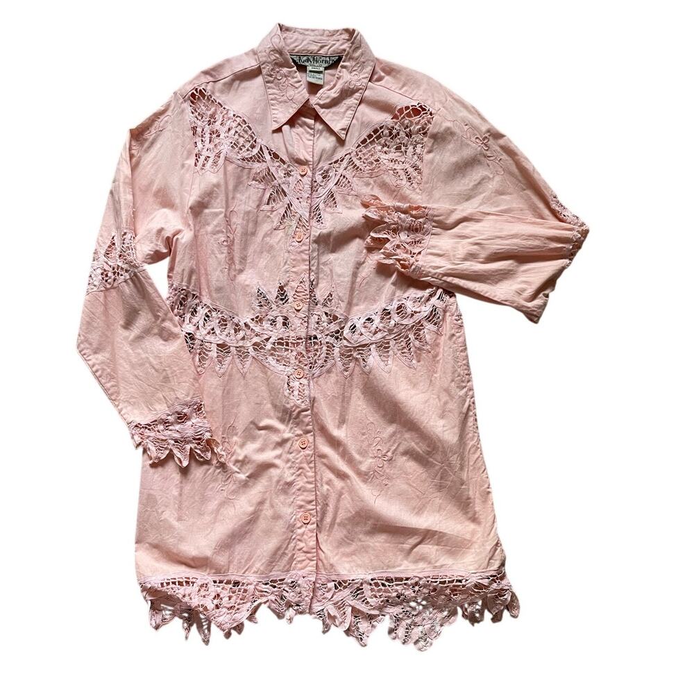 Judy Hornby Womens/Teen Pink Shirt Dress Lace Details Size Small Vintage Western